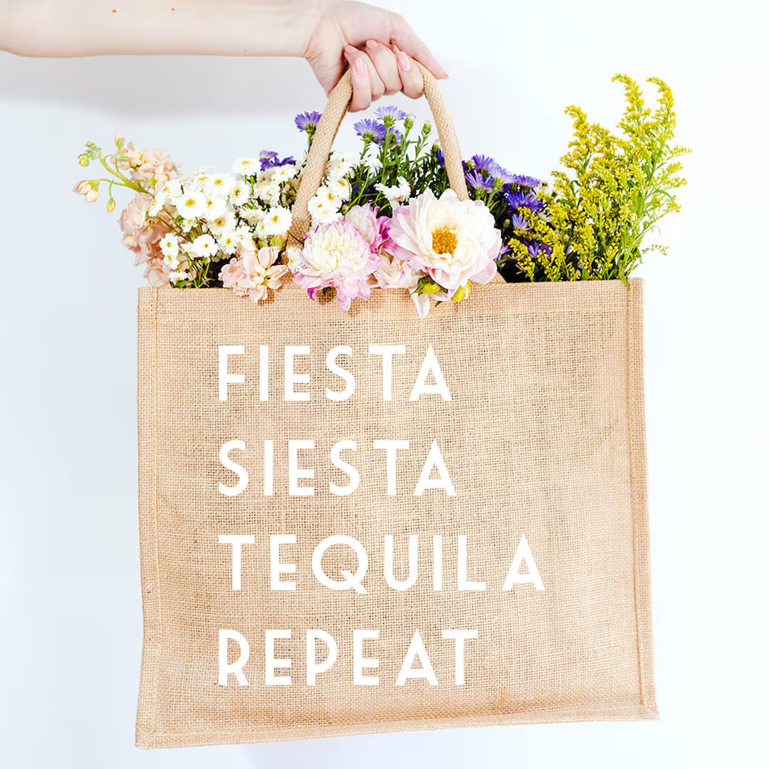 Fiesta Siesta Tequila Repeat Jute Carryall - Etsy | Etsy (US)