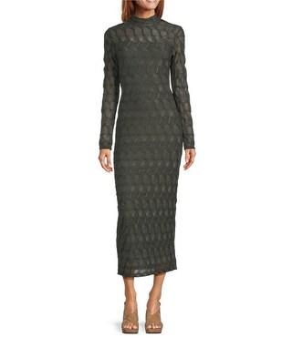 Antonio Melani Katelyn Long Sleeve Turtleneck Puckered Jacquard Midi Dress | Dillard's | Dillard's
