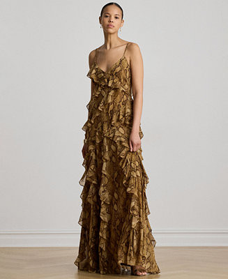 Lauren Ralph LaurenWomen's Python-Print Ruffle-Trim Georgette Gown | Macy's