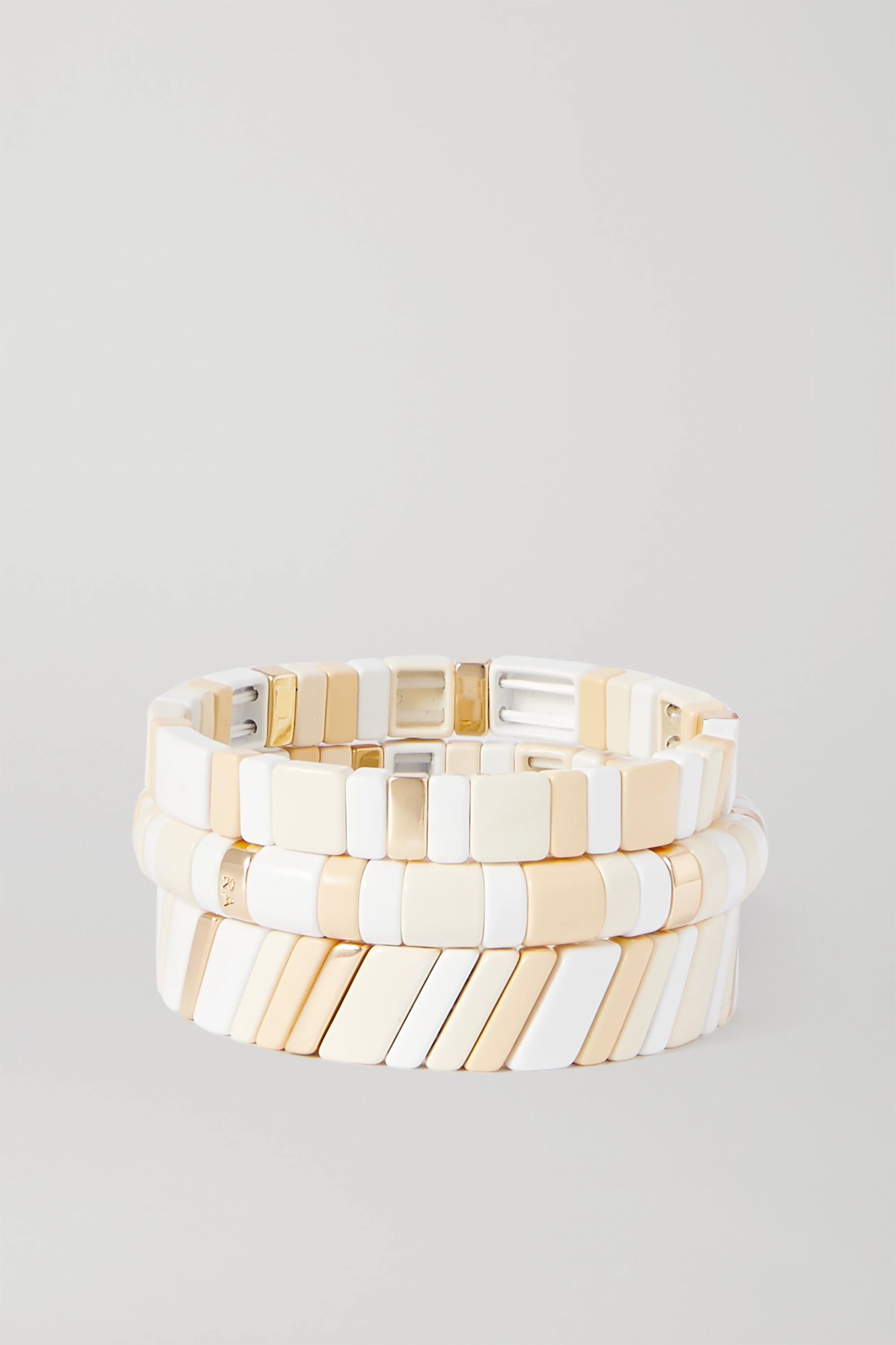 Beige Triple Creme set of three enamel and gold-tone bracelets | Roxanne Assoulin | NET-A-PORTER | NET-A-PORTER (US)