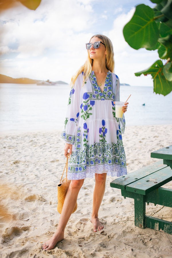 Klein Blue Cotton Flared Sleeve Dress with Poppy | Tuckernuck (US)