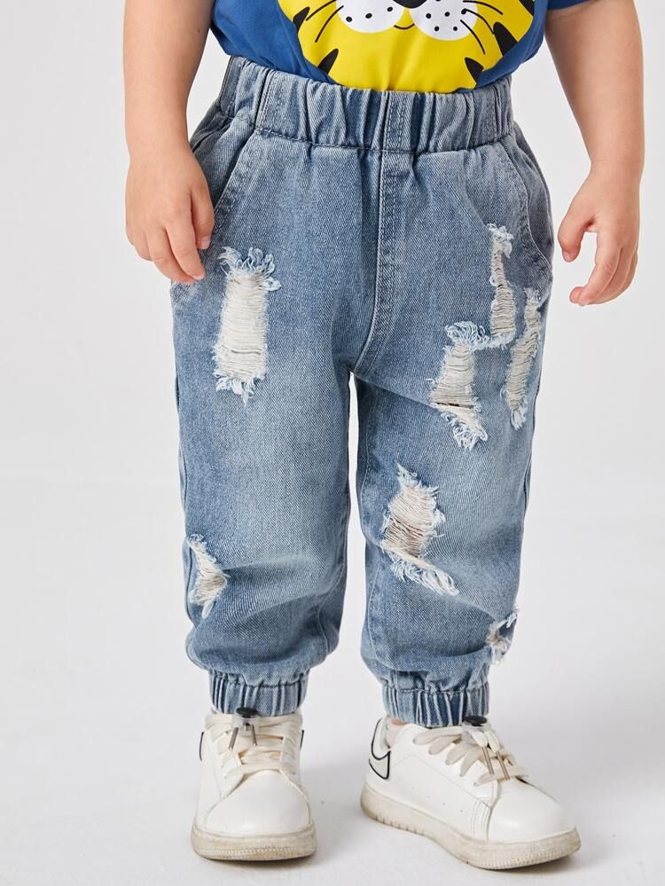 Baby Elastic Waist Ripped Jogger Jeans | SHEIN