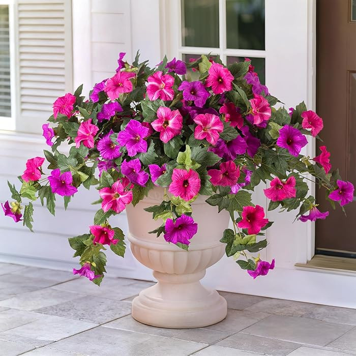 Artificial Fake Flowers for Outdoor Spring Decoration, 2PCS Faux Silk Petunias No Fade UV Resista... | Amazon (US)