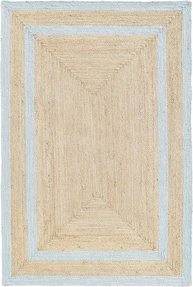 Double Border Jute Rug, Pastel Blue, 8'x10' Boho Farmhouse Coastal D\u00e9cor for Living Room, Be... | Amazon (US)