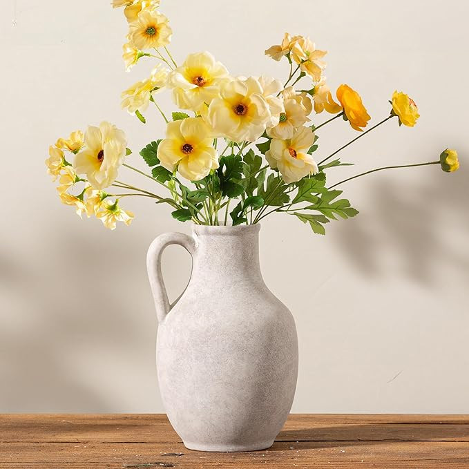 Ceramic Flower Vase Home Decor - 10 Inch Large White Rustic Table Flowers Vases Living Room Bedro... | Amazon (US)