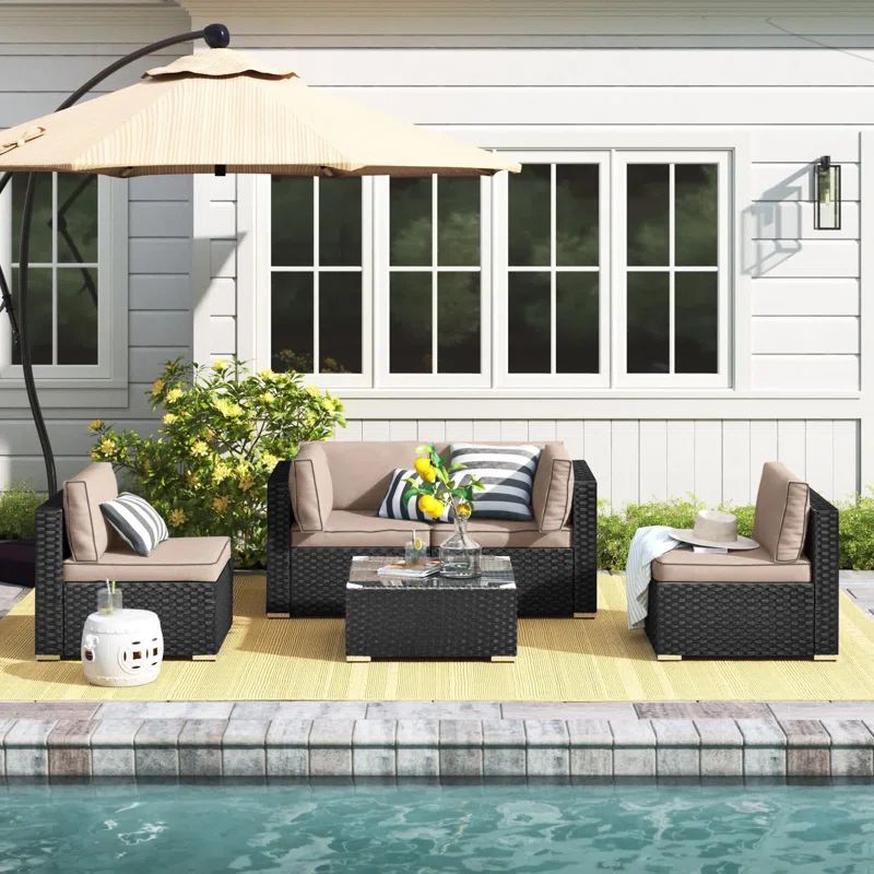 Seville Polyethylene (PE) Wicker 4 - Person Seating Group with Cushions | Wayfair North America