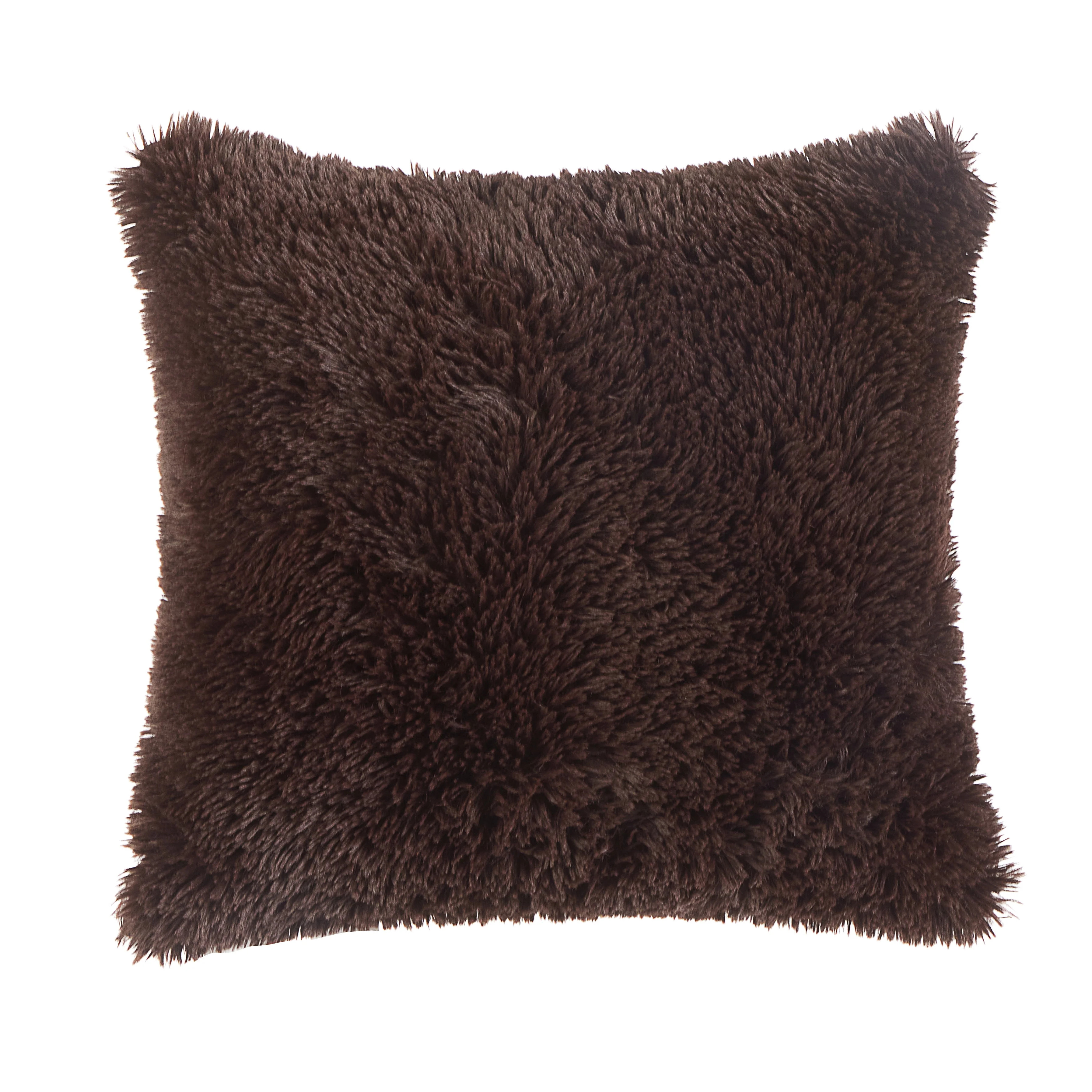 Mainstays Super Lux Shag Faux Fur Brown Pillow, 19 in x 19 in, Square | Walmart (US)