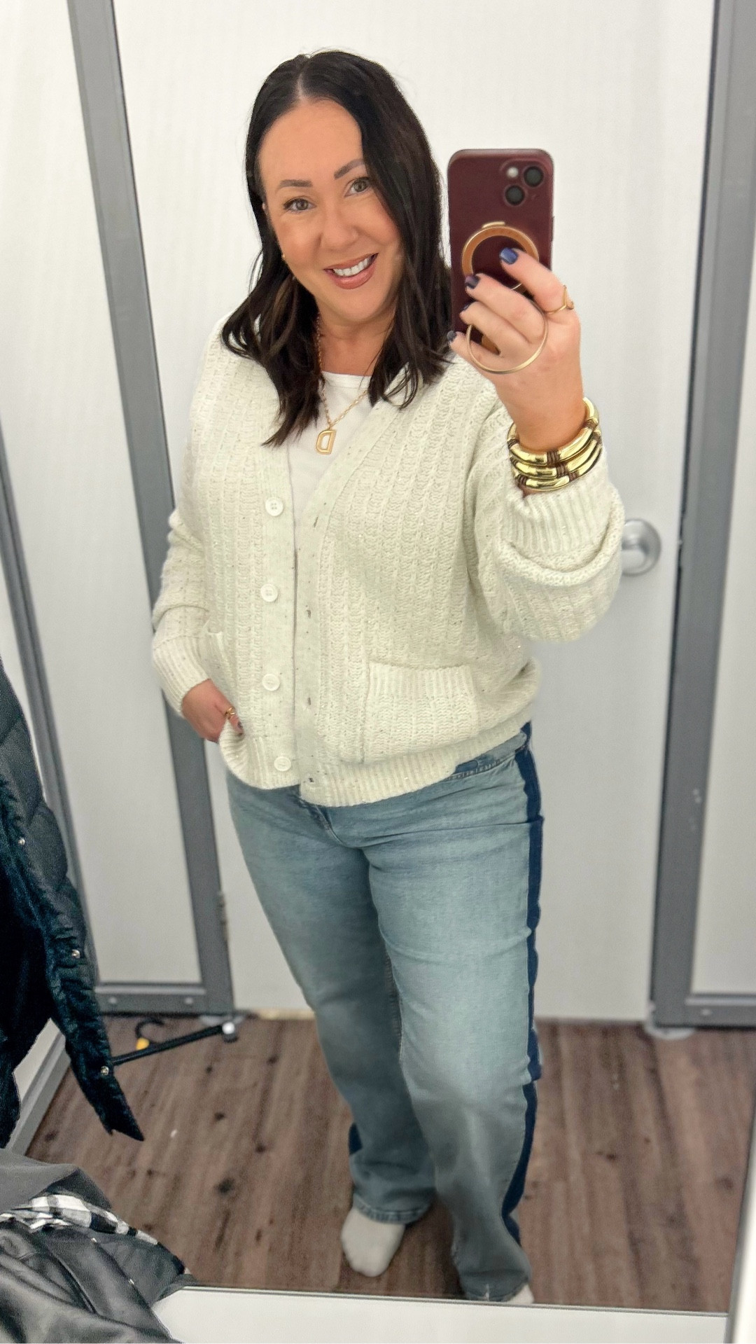 Just a reminder that it’s not you, it’s the sizing inconsistency! I have these jeans in the black wash in a size 16. I can’t even zip these up in the same size. 🙃 
On sale for $14.99!  You’ll have to size up though!
Large cardigan. XL ribbed top  

#LTKPlusSize #LTKOver40 #LTKmomlife