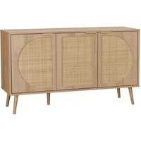 Wood and rounded cane rattan sideboard, 120x39x70cm, Eva, 3 doors - Natural | ManoMano UK