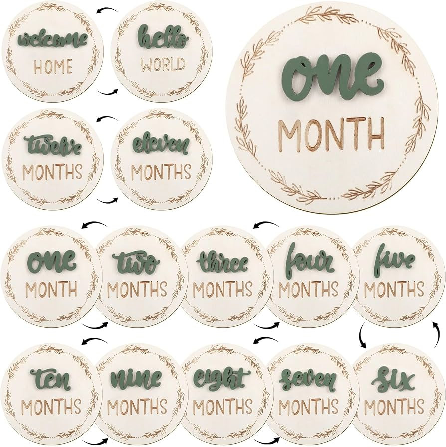 7 Pack Baby Monthly Milestone Cards Sign, Double Sided Baby Milestone Signs Wooden Marker Discs f... | Amazon (US)