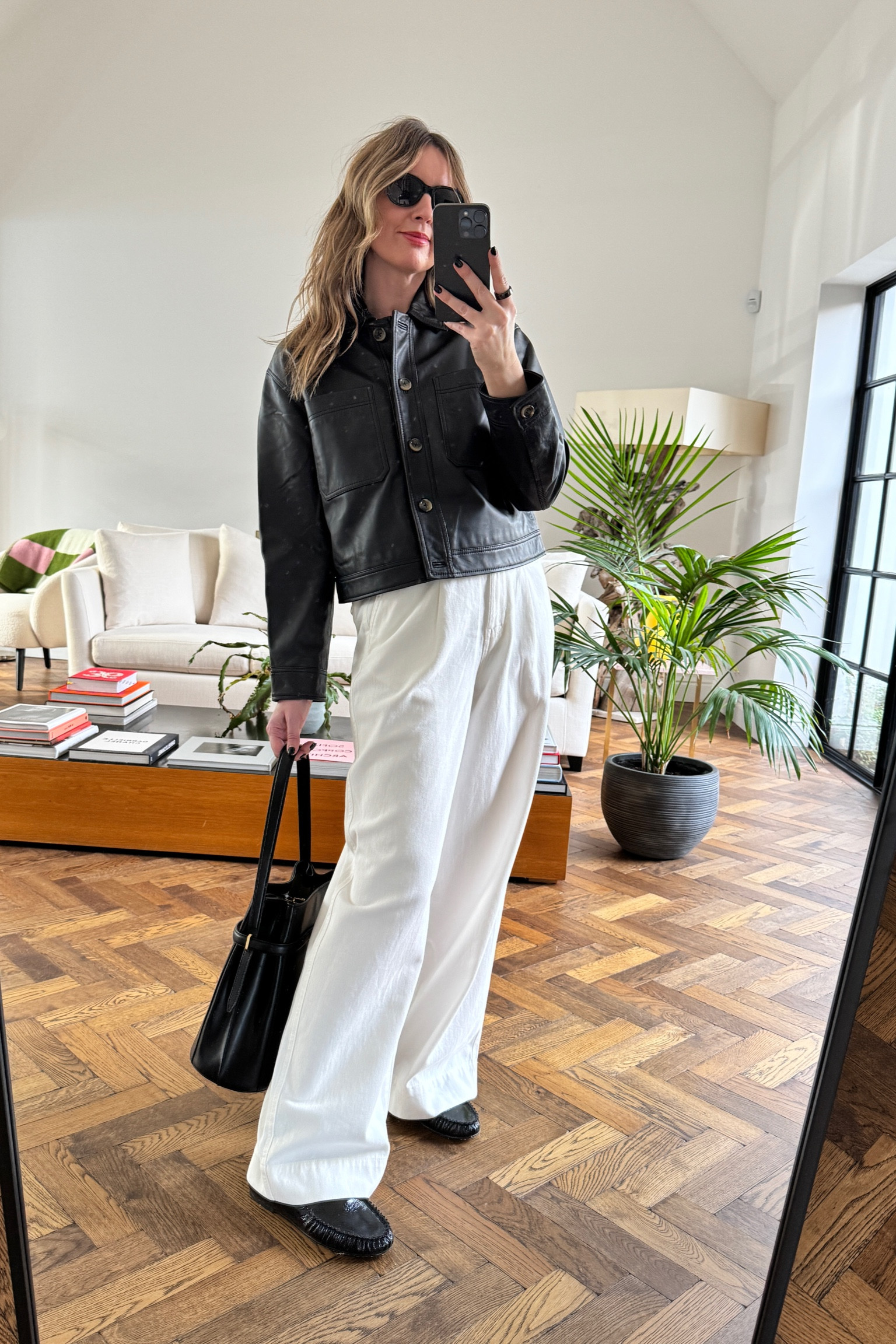 White Trousers + Black Leather Jacket + Loafers | Toteme Bag | Leather | M&S | The White Company 

#LTKspring #LTKstyletip #LTKeurope