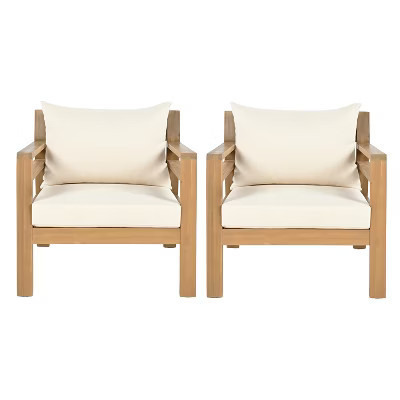 Christopher Knight Home Barnaby Outdoor Acacia Wood Slat Design Upholstered Club Chair, Beige, Set of 2 | Target