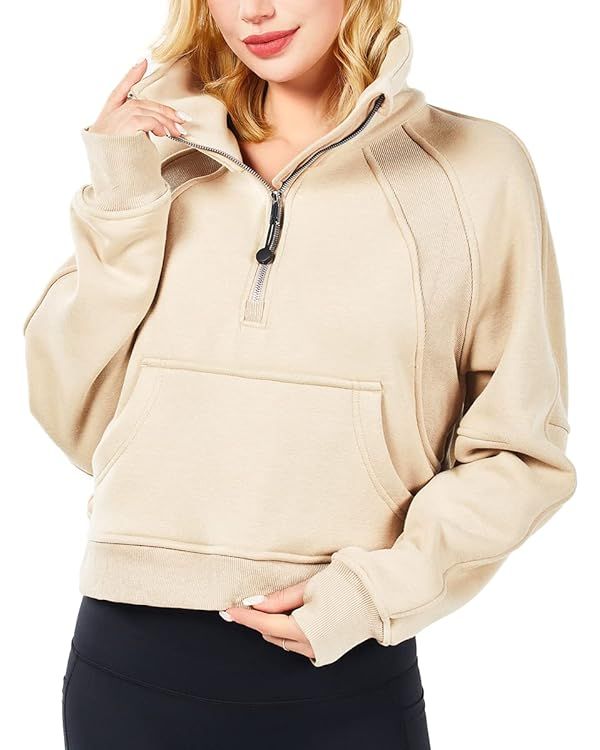 XWEAIJ Women's Sweatshirt Fleece Lining Full Zip Stand Up Neck Pullover Sweatshirt Long Sleeve Sh... | Amazon (US)