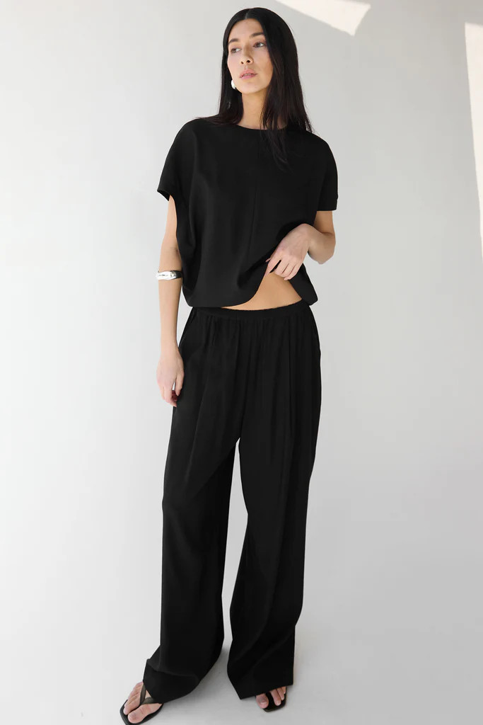 CRINKLED RAYON ELASTIC WAIST PANT | OAK + FORT