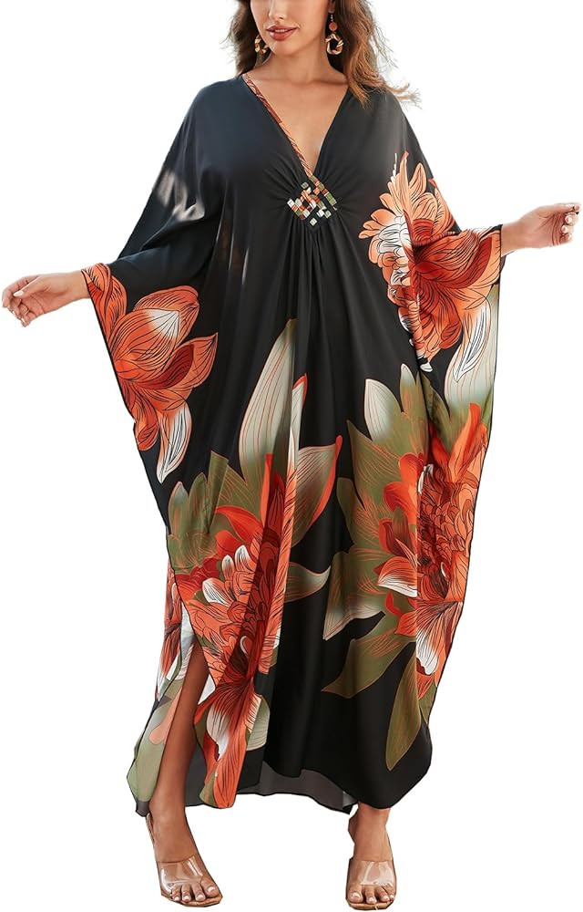 Kaftan Dresses for Women Stylish Caftans Plus Size Beach Cover up Soft Loungewear | Amazon (US)