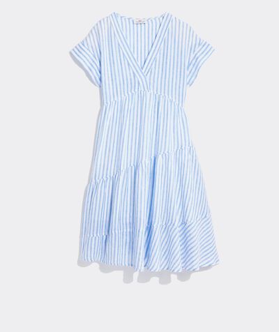 Striped Linen Tiered Dress | vineyard vines