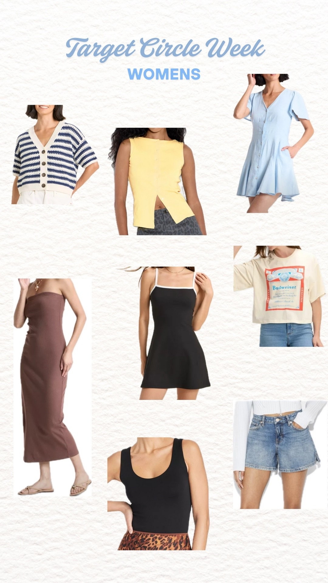 Target circle women’s deals

Jeans shorts
Crochet sweater
Graphic tee
