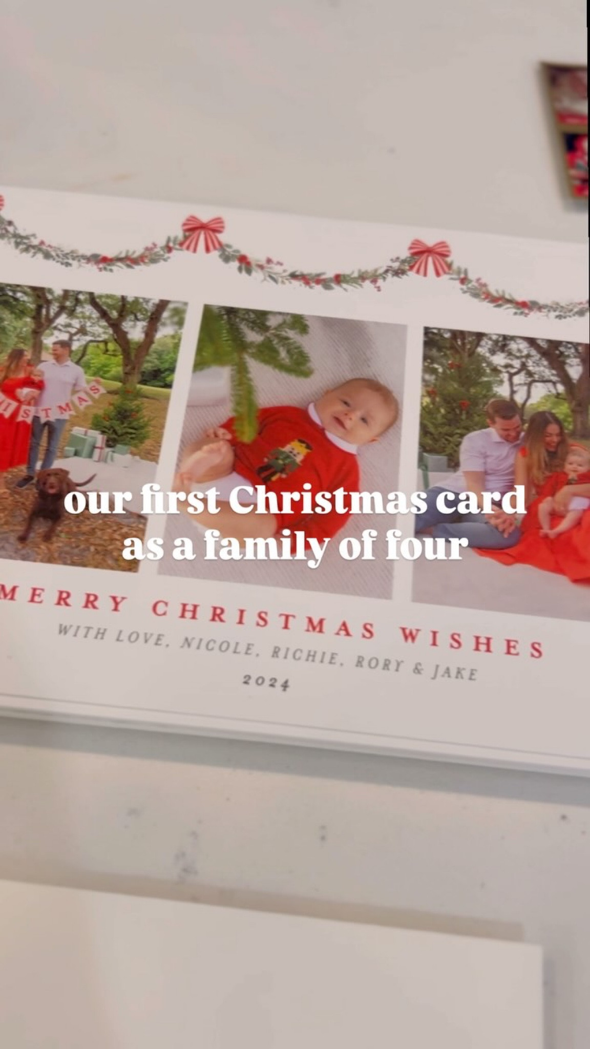 ‘Tis the Christmas card szn 🤭🎄✨☃️ in love with our first one as a family of 4 🐶 thanks to @minted! 
Did you send Christmas cards this year? 🫶🏼
.
#christmas #christmascard #minted #babysfirstchristmas #familyphotos #mistletoe #holidayseason
