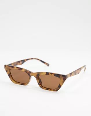 ASOS DESIGN recycled frame square cat eye sunglasses in milky tort | ASOS (Global)