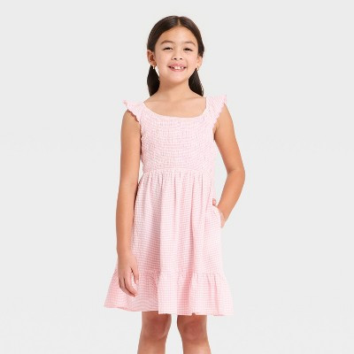 Girls' Woven Gingham A-Line Dress - Cat & Jack™ Pink M | Target