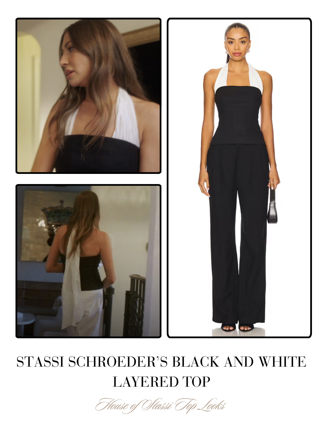 Stassi Schroeder's Black and White Layered Halter Top on House of Stassi Season 1 Episode 2 

 