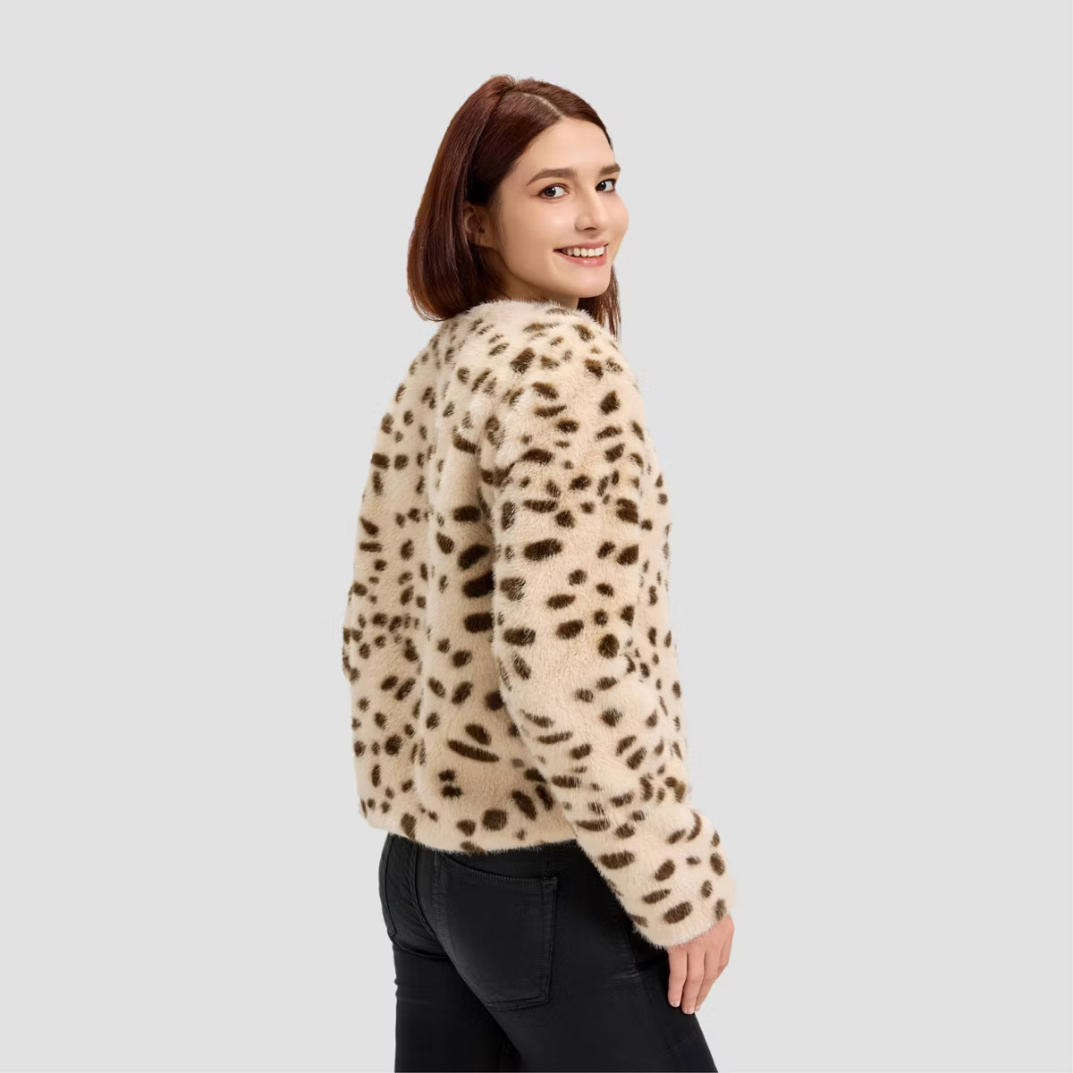 Women's Faux Fur Jacket - A New Day™ Snow White Leopard Spots S | Target