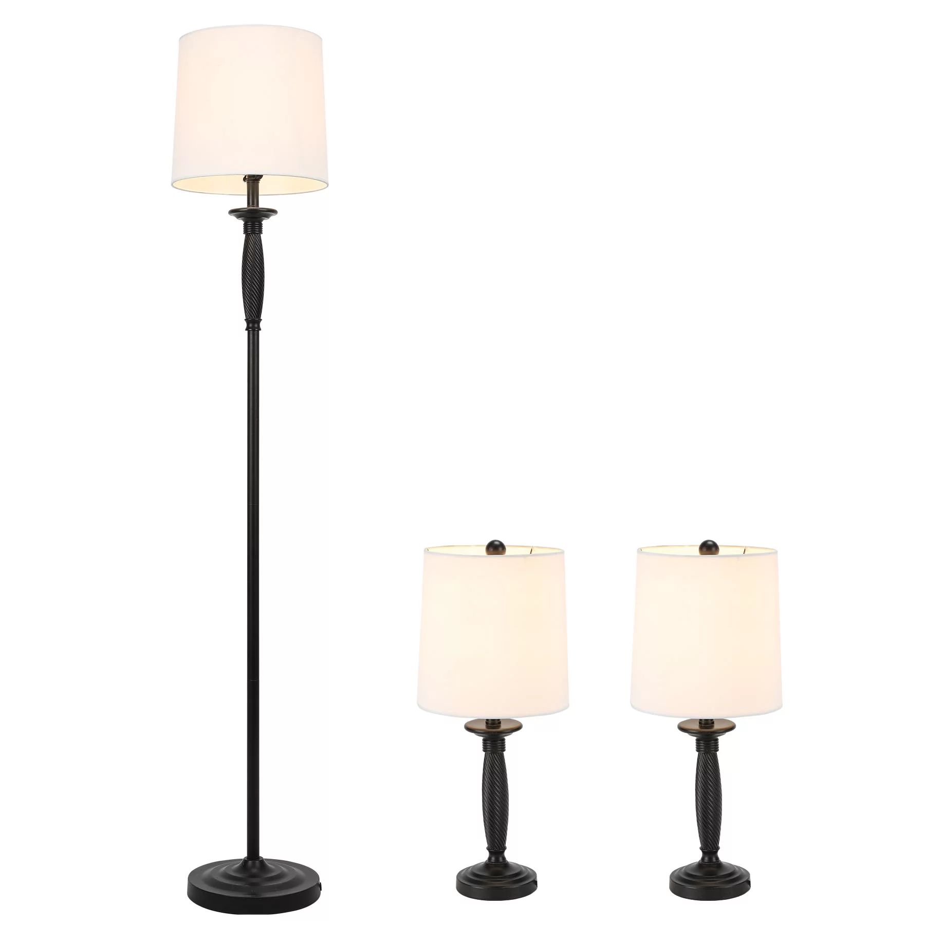 Wayshire 3 Lamp Set, Classic Metal Base Floor Lamp + Table Lamps for Farmhouse Living Room Bedroo... | Walmart (US)