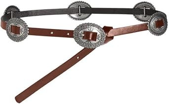 Womens Western Concho Belt Cowgirl Country Belts Faux Leather Thin Belts For Dresses Jeans Nashville Concert Outfits | Amazon (US)