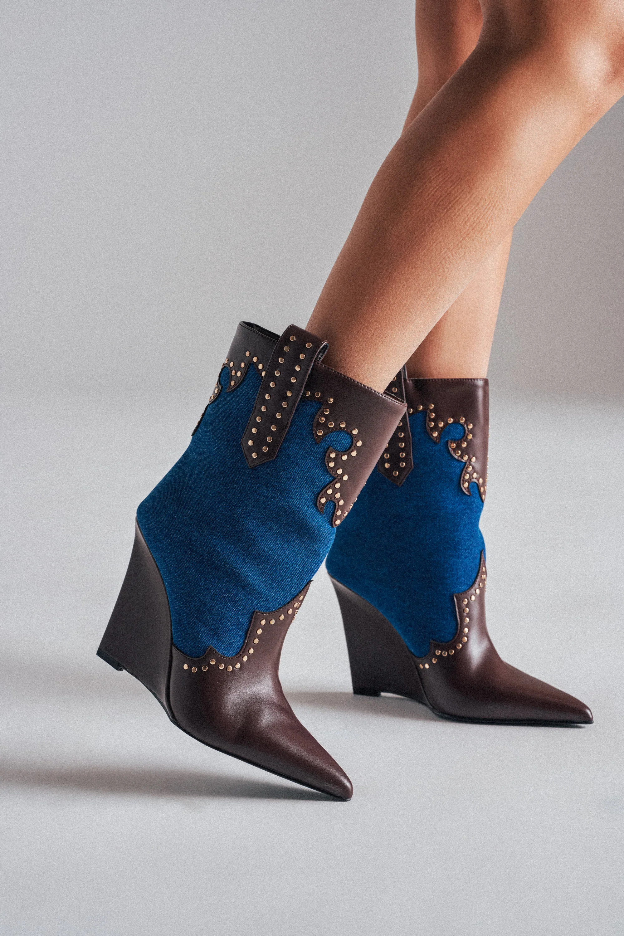 AZALEA WANG TALLULAH DENIM WEDGE WESTERN BOOTIE | AKIRA