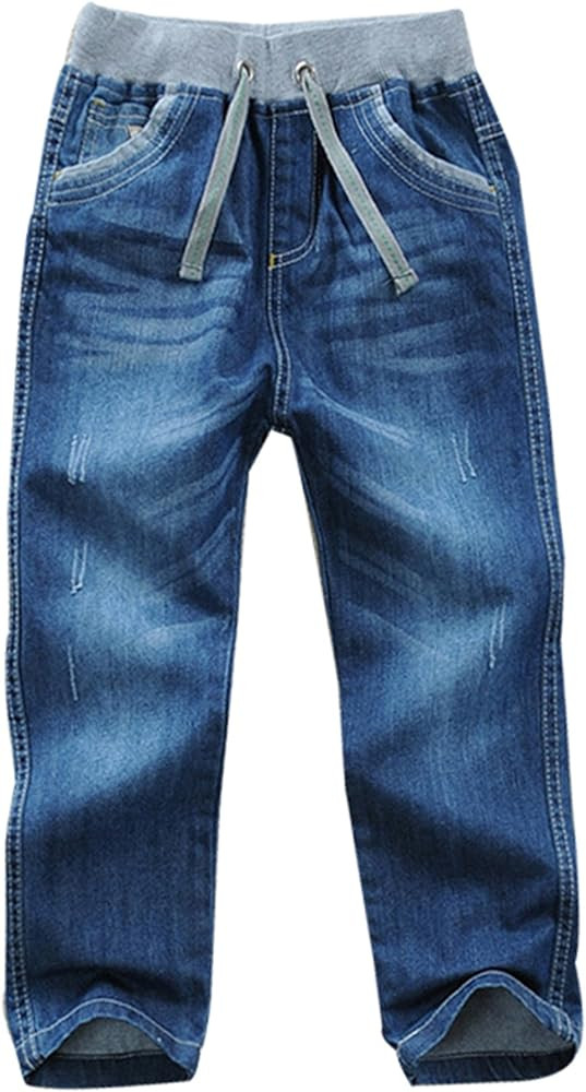 Toddler Kid Boy Elastic Mid Waist Washed Full Length Straight Pants Denim Jeans | Amazon (US)