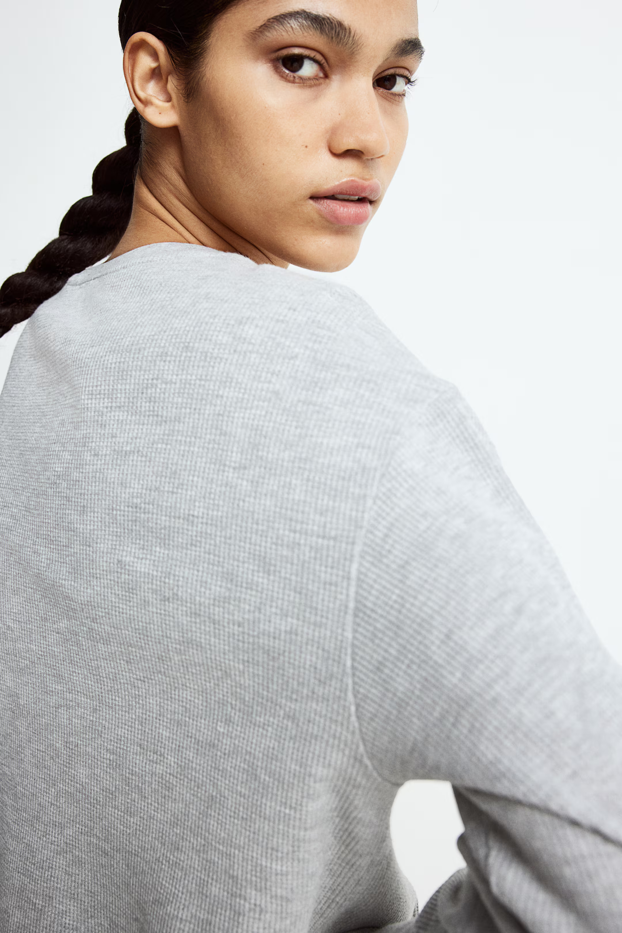 Waffled pyjamas - Round neck - Long sleeve - Light grey marl - Ladies | H&M GB | H&M (UK, MY, IN, SG, PH, TW, HK)
