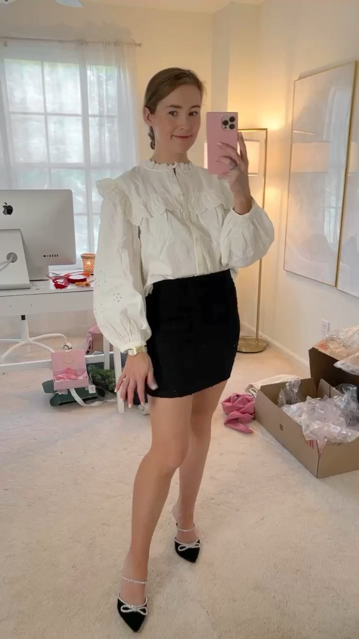 This H&M eyelet and ruffle top is feminine and fun! Great closet staple for the holiday season. The skirt didn't work for me, but I linked it here too! 

#LTKbeauty #LTKHoliday #LTKSeasonal