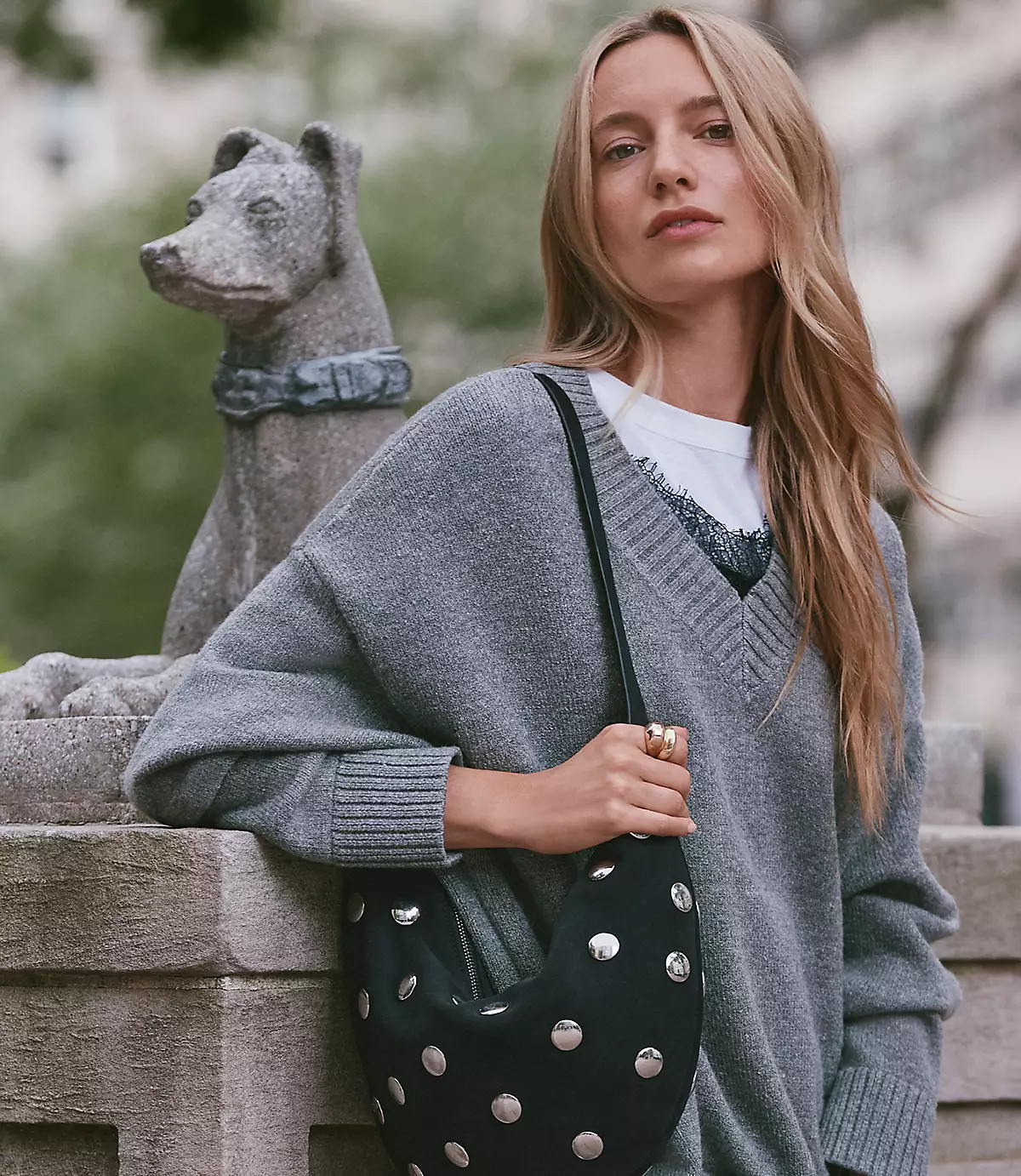 Heathered Slouchy V-Neck Sweater | LOFT