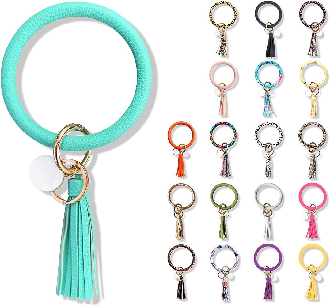 FindFun Key Women Ring Chain Wristlet Keychain Bracelet Leather Tassel Bangle Key Ring | Amazon (US)