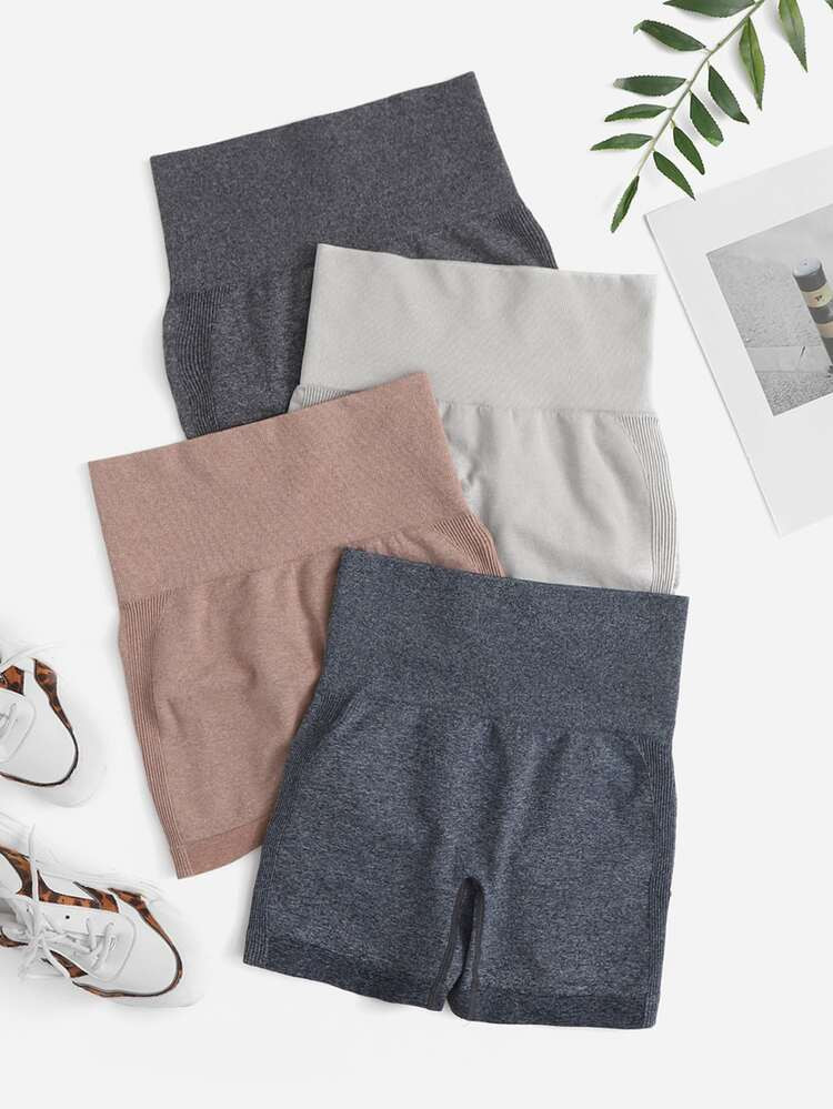 4pcs Seamless Wide Waistband Sports Shorts | SHEIN