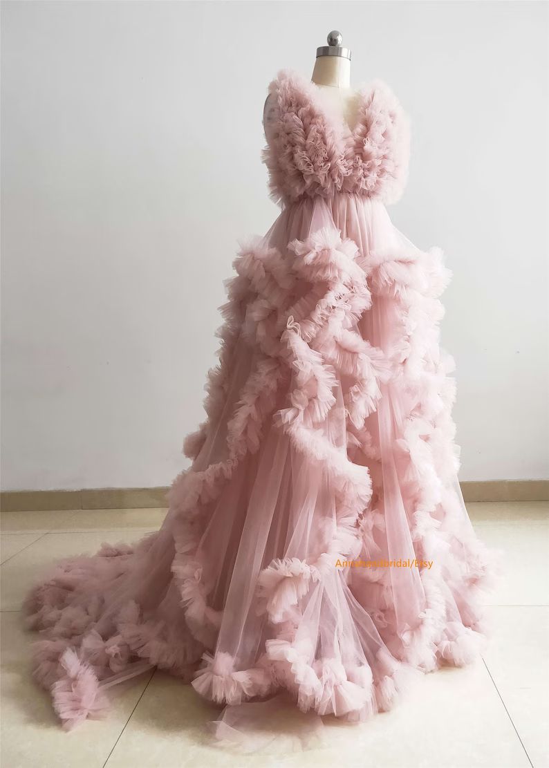 Dusty Pink Maternity Dress/ Ruffle Tulle Dress Photo Shoot Dress//Adjustable Waist Maternity Dres... | Etsy (US)