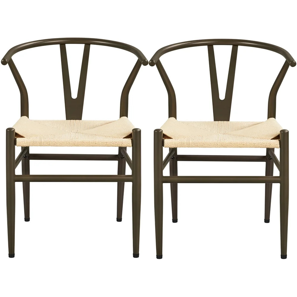 Topeakmart Set of 2 Mid-Century Metal Dining Chair Y-Shaped Backrest Weave Dining Chair, Brown - ... | Walmart (US)