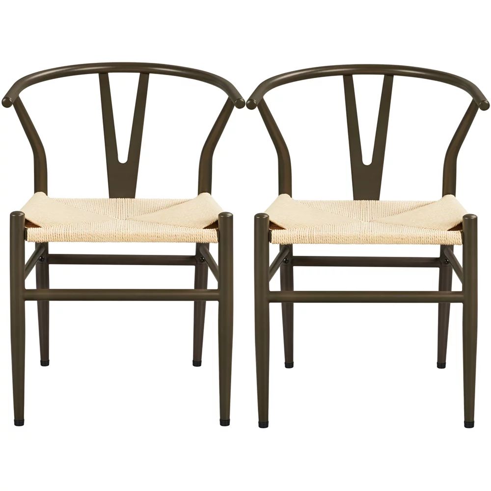 Topeakmart Set of 2 Mid-Century Metal Dining Chair Y-Shaped Backrest Weave Dining Chair, Brown - ... | Walmart (US)