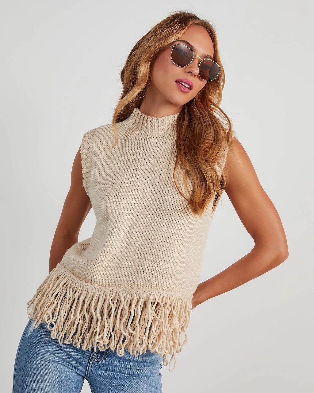 Amber Fringe Hem Sleeveless Sweater | VICI Collection