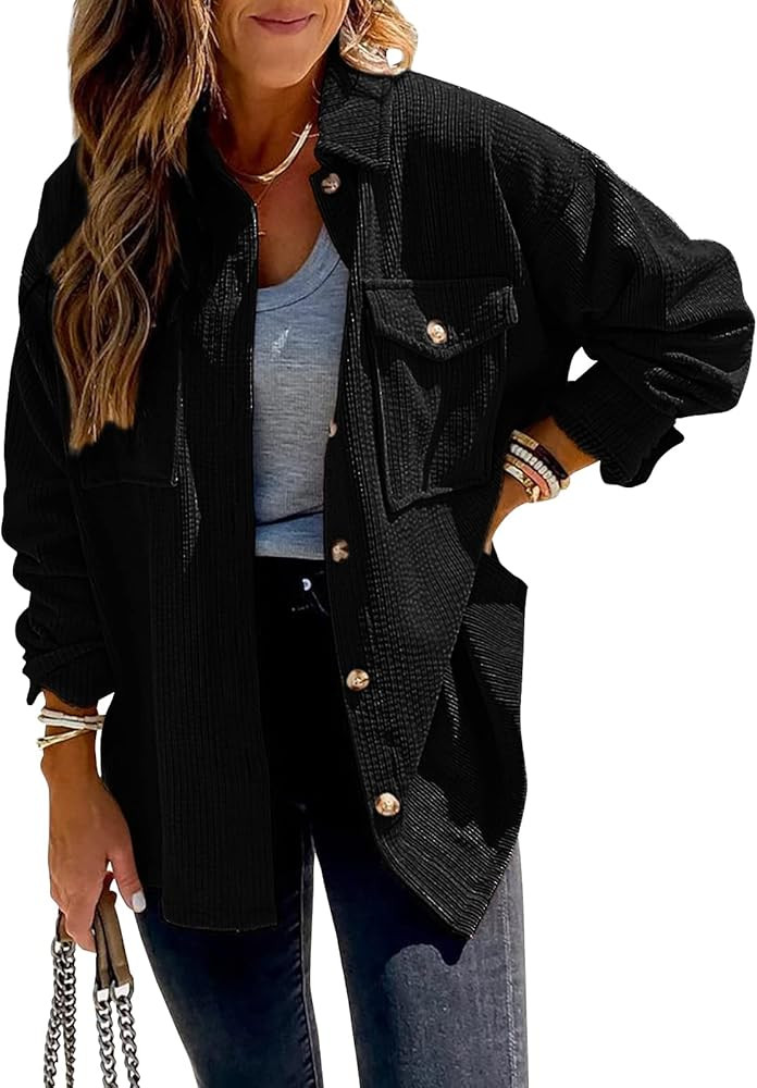 Rilista Womens Corduroy Button Down Shirts Boyfriend Long Sleeve Oversized Blouses Tops | Amazon (US)