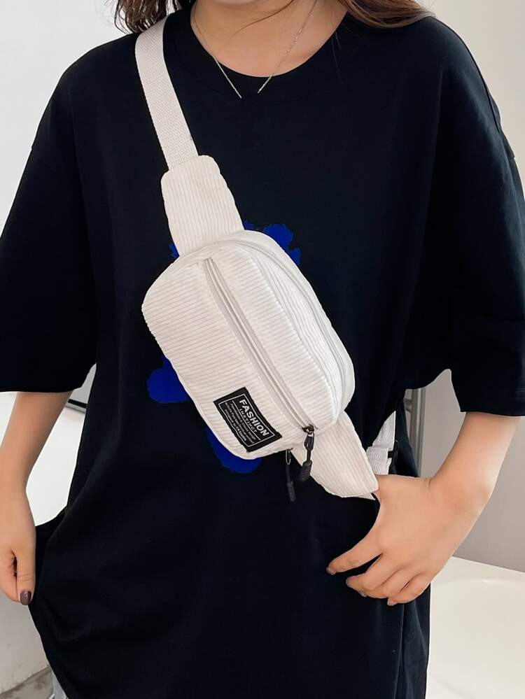 Mini Corduroy Letter Patch Decor Sling Bag | SHEIN
