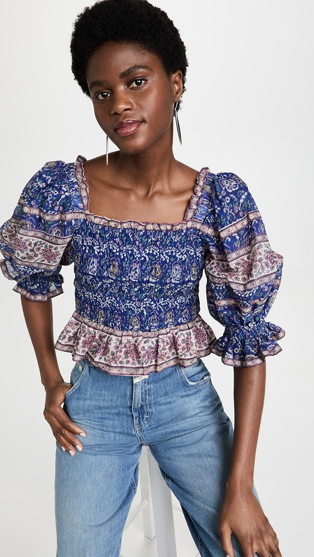 Rosita Border Puff Sleeve Smocked Top | Shopbop
