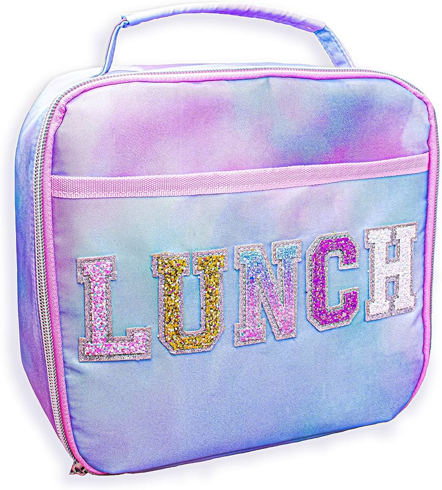 FROG SAC Kids Lunch Bag for Girls, Reusable Insulated Preppy Tie Dye Glitter Varsity Letter Patch... | Amazon (US)