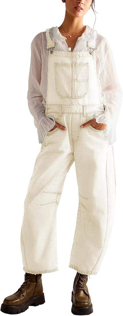 Ladyful Women's Denim Overall Casual Straight Wide Leg Bib Jeans Overall Adjustable Straps Denim ... | Amazon (US)