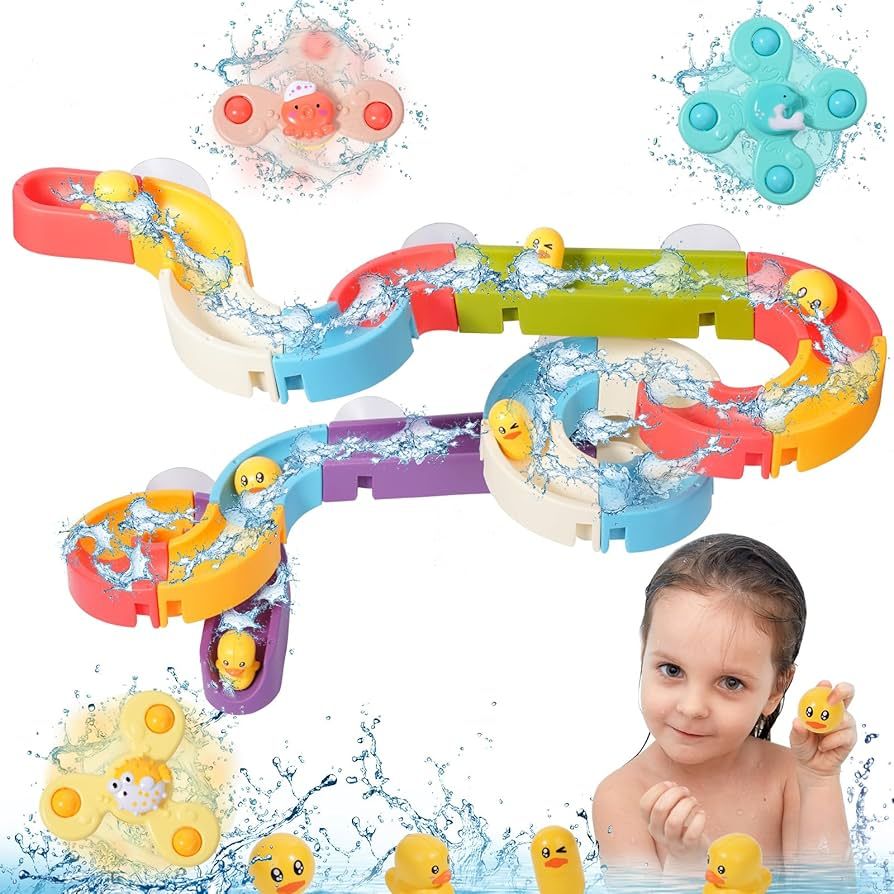 Bath Toys for Toddlers（37PCS） Duck Water Slide Toy Track with 3 Rotating Suction Cups Toys,Ba... | Amazon (US)