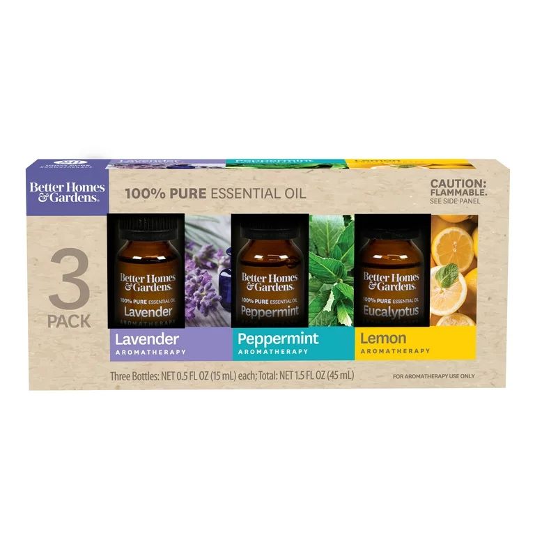 Better Homes & Gardens 15 mL - 3 Pack 100% Pure Essential Oil Set: Lavender, Peppermint, and Lemo... | Walmart (US)