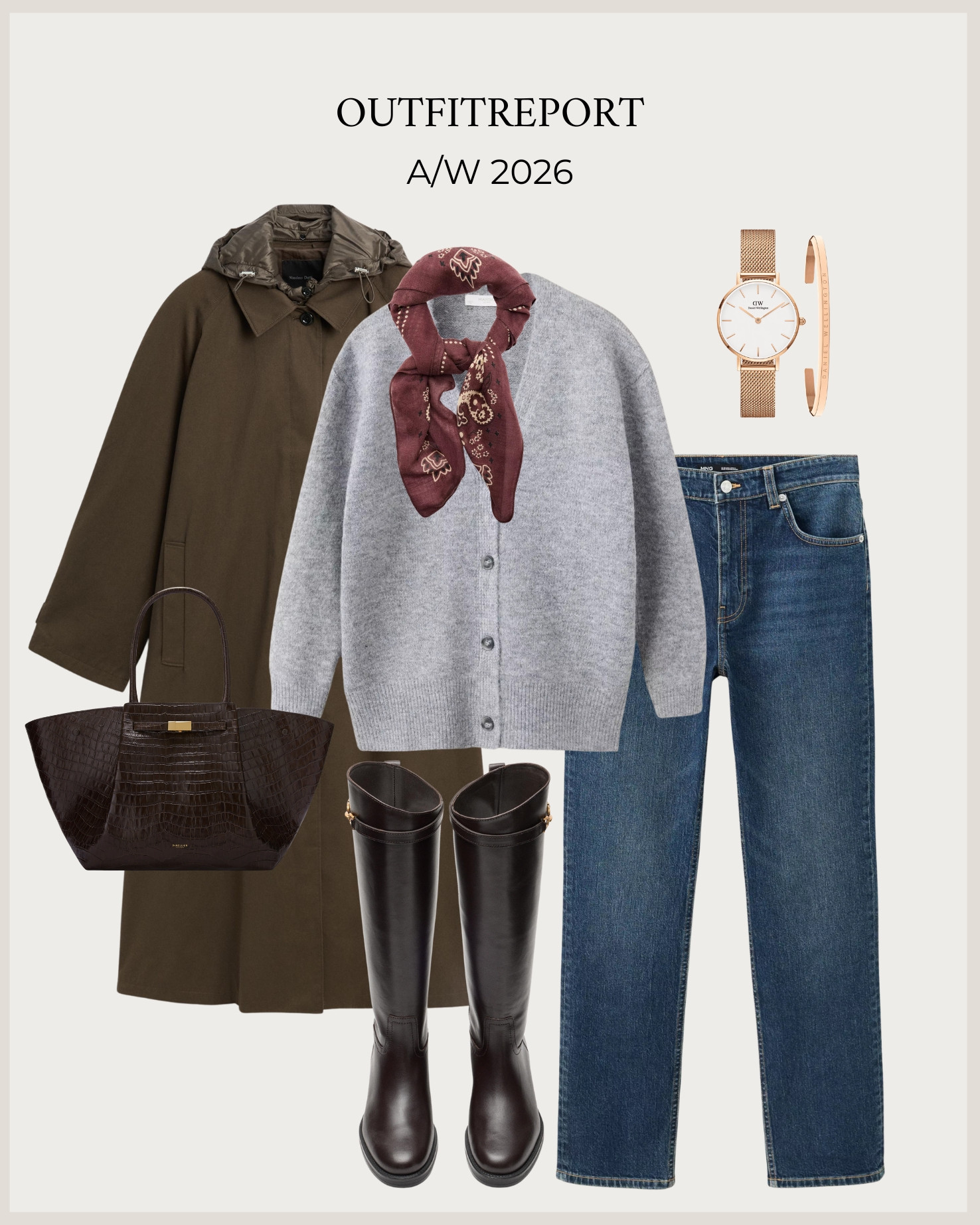 A/W 2026 autumn outfit in skinny jeans, knee high boots, leather tote handbag, gray cardigan, brown coat, scarf

#LTKautumn #LTKjeans #LTKeurope