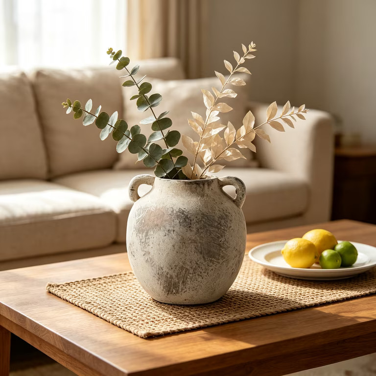 iFaveorr Rustic Ceramic Vase with 2 Handles, 6.3 Inch Wabi\u2011Sabi Distressed Round Short Pot V... | Walmart (US)