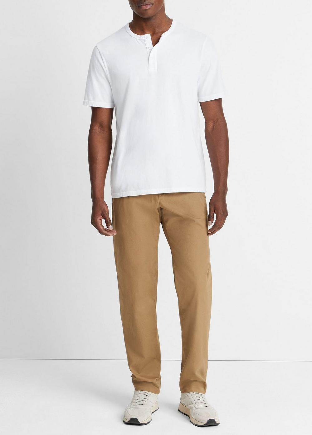 Men's Garment Dye Cotton Short-Sleeve Henley, Optic White, Size M Vince | Vince LLC