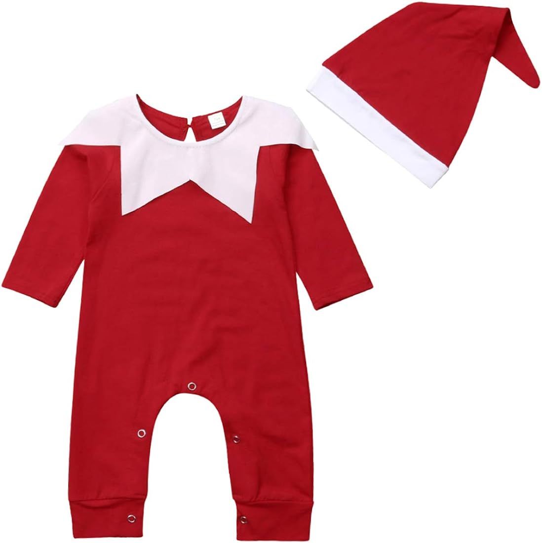 Newborn Baby's Xmas Long Sleeve Romper+Hat Chrismas Santa Claus Dressed Set Onesies Jumpsuit 2pcs... | Amazon (US)